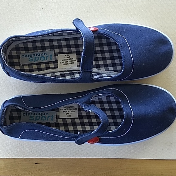 Classique Sport Blue Canvas Shoes Front Strap Inside Checker Style Size 10M - Picture 2 of 8